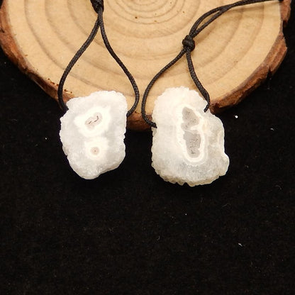 1 paire de boucles d'oreilles Nature White Geode Quartz Druzy Stone pour collier, 20X18X6mm, 7.1g