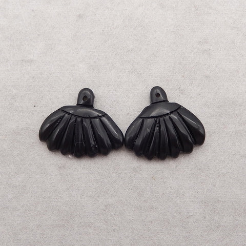 New Natural Obsidian Carved Gemstone Earrings Beads, Gemstone Earring Pair, 24x20x4mm, 4g