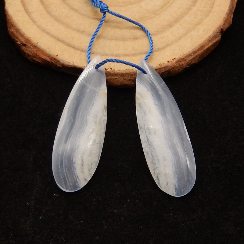 Paire de boucles d'oreilles en forme de larme avec agate bleue naturelle, 37 x 10 x 5 mm, 6,3 g