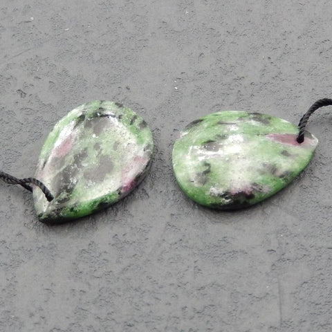 Paire de boucles d'oreilles en rubis naturel et pierres précieuses de zoïsite, 25x18x5 mm, 8,91 g