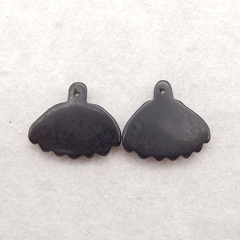 New Natural Obsidian Carved Gemstone Earrings Beads, Gemstone Earring Pair, 24x20x4mm, 4g