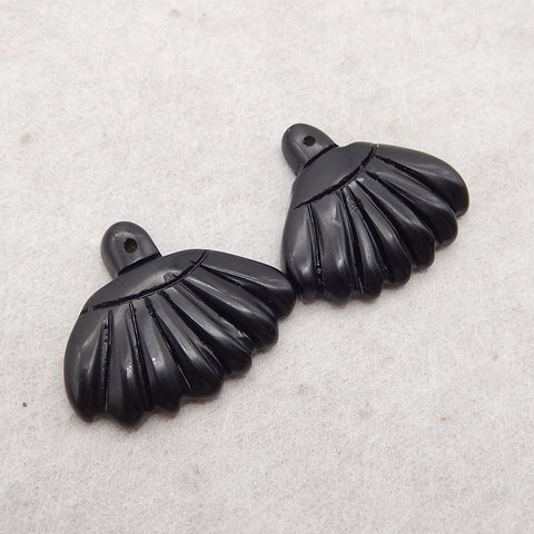 New Natural Obsidian Carved Gemstone Earrings Beads, Gemstone Earring Pair, 24x20x4mm, 4g