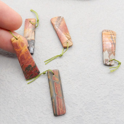 5 PCS Natural Red Creek Jasper Pendant Beads 40*14*5mm, 40*11*4mm, 21.7g