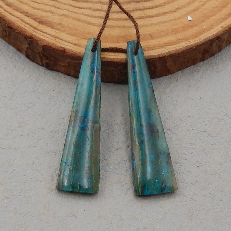 天然 Chrysocolla 宝石耳环一对，43x13x5mm 9.3g