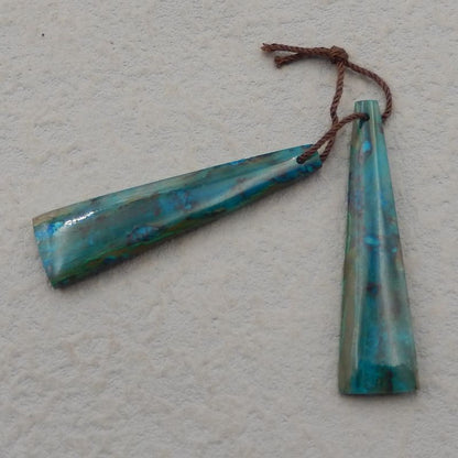 天然 Chrysocolla 宝石耳环一对，43x13x5mm 9.3g