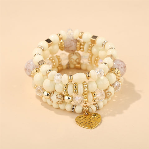 BITEFU Bohemian ethnic style retro fashion multi-layer bracelet crystal peach heart beaded ladies hand jewelry necklace