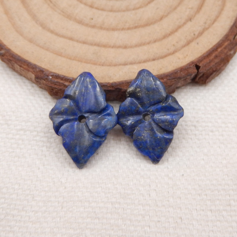 Nouveau, paire de boucles d'oreilles en pierres précieuses de fleur de Lapis Lazuli sculptées, 19x13x4mm, 2.1g