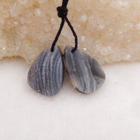 Paire de Boucles d'Oreilles Percées en Agate Druzy Brésil Naturelle, 20x14x6mm, 4.1g