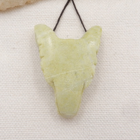 Perle pendentif tête de loup sculptée en serpentine faite à la main, 42x30x14mm, 15.2g