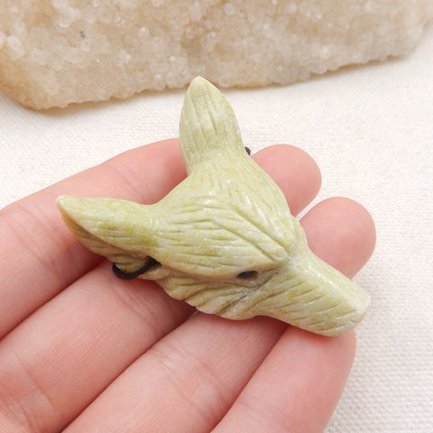 Natural Serpentine Carved wolf head Pendant Bead 42x30x14mm, 15.2g