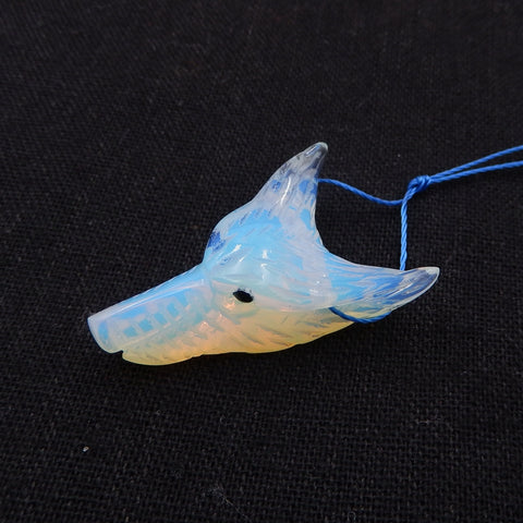 Perle pendentif tête de loup sculptée à la main en opalite, 40x31x15mm, 17.8g