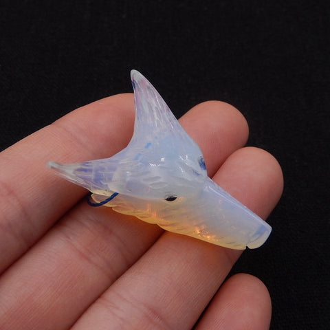 Opalite Carved wolf head Pendant Bead 40x31x15mm, 17.8g