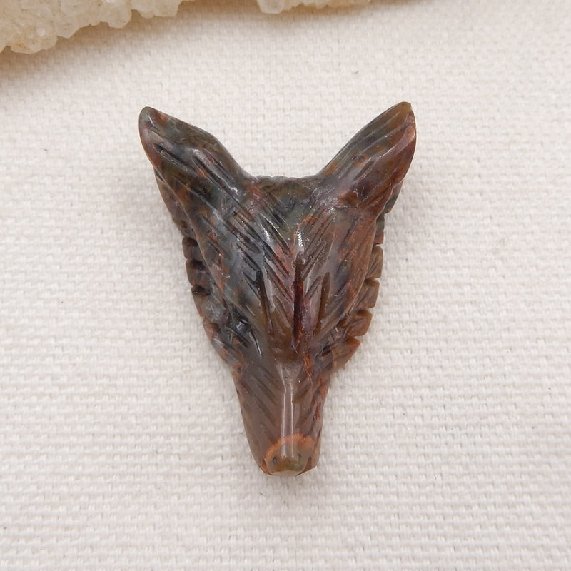 Natural Green Opal Carved wolf head Pendant Bead 32x23x10mm, 7.4g