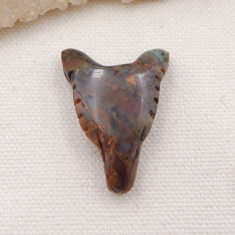 Natural Green Opal Carved wolf head Pendant Bead 32x23x10mm, 7.4g