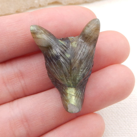 Natural Labradorite Carved wolf head Pendant Bead 28x20x9mm, 4.2g