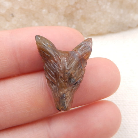 Natural Green Opal Carved wolf head Pendant Bead 23*17*10mm, 4.1g