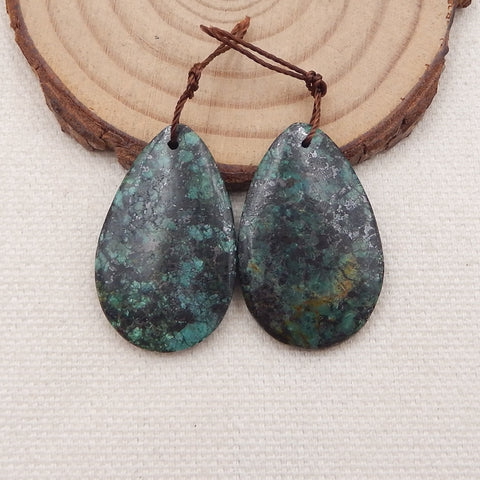 Paire de Boucles d'Oreilles Percées en Forme de Larme avec Turquoise Africaine Verte Naturelle, 30x15x4mm, 7.0g