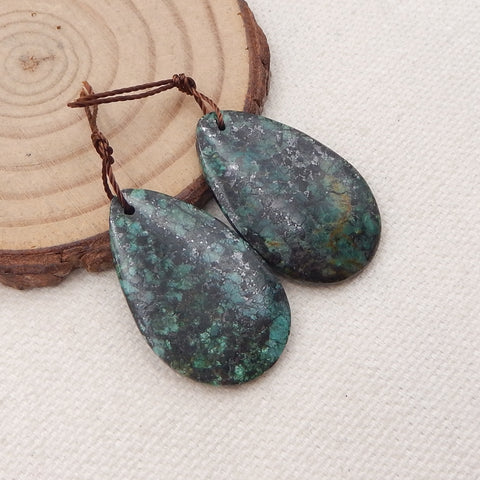 Paire de Boucles d'Oreilles Percées en Forme de Larme avec Turquoise Africaine Verte Naturelle, 30x15x4mm, 7.0g