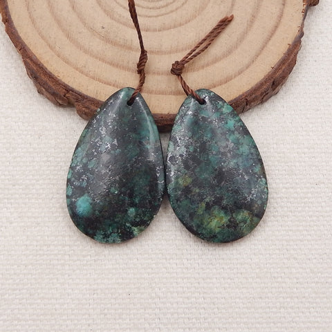 Paire de Boucles d'Oreilles Percées en Forme de Larme avec Turquoise Africaine Verte Naturelle, 30x15x4mm, 7.0g