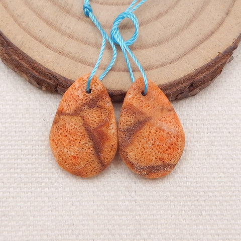 Paire de Boucles d'Oreilles Percées en Corail Orange Naturel, 18x14x2mm, 2.0g