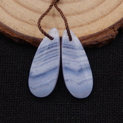 Blue Lace Agate Teardrop Boucles d'oreilles Stone Pair, pierre pour la fabrication de boucles d'oreilles, 25x10x4mm, 3.8g