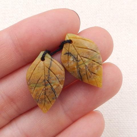 Natural Serpentine Carved leaf Earring Beads 23x12x5mm, 3.0g