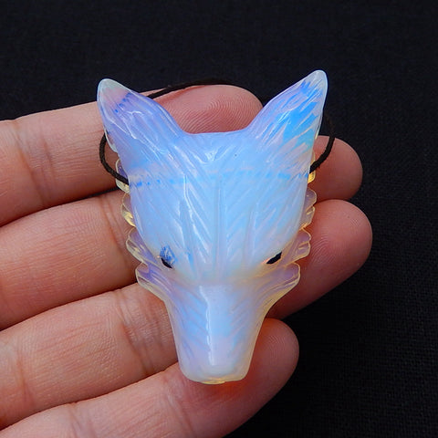 Perle pendentif tête de loup sculptée à la main en opalite, 46x35x13mm, 22.1g