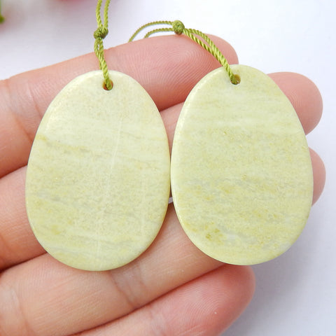 Serpentine Simple Carvings Oval Earrings Stone 一对，用于制作耳环的石头，35x25x2mm，7.9g