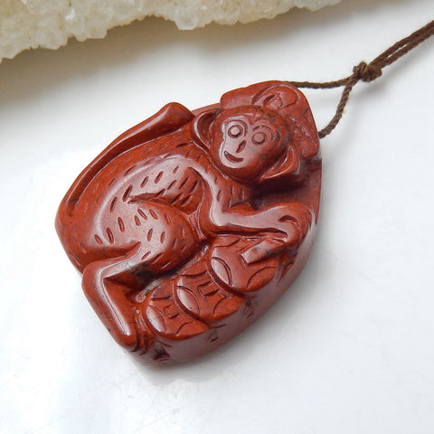 Natural Red River Jasper Carved monkey Pendant Bead 32x26x9mm, 14.4g