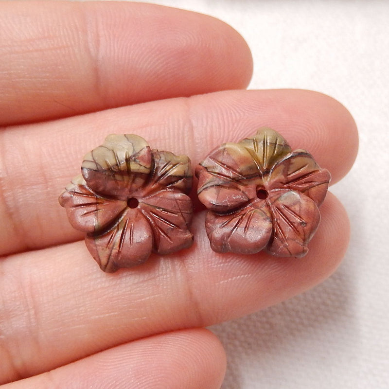 Natural Red Creek Jasper Carved flower Earring Beads 16X4mm, 2.5g