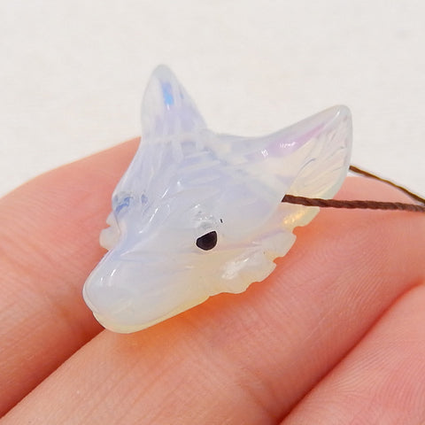 Opalite Carved wolf head Pendant Bead 23*17*9mm, 3.8g