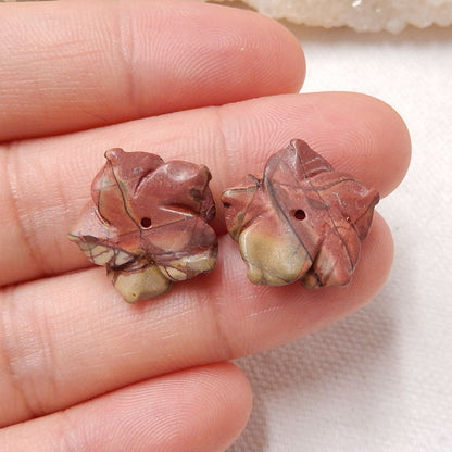 Natural Red Creek Jasper Carved flower Earring Beads 16X4mm, 2.5g