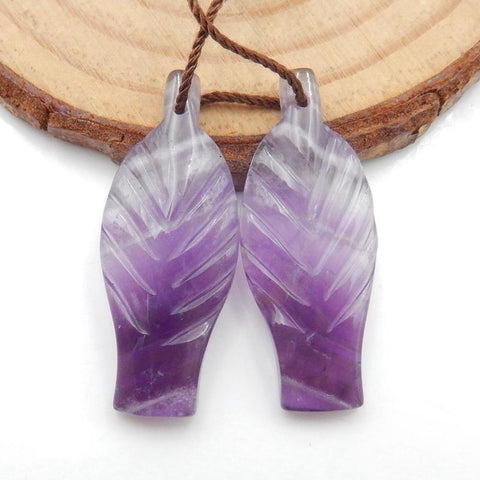 Natural Amethyst Carved Feather Earring Beads,30x12x4mm, 4.3g