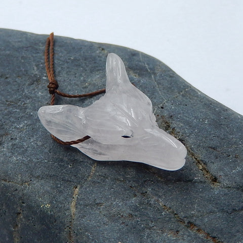 Natural Rose Quartz Carved wolf head Pendant Bead 23*17*10mm, 4.4g