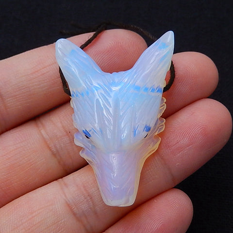 Perle pendentif tête de loup sculptée à la main en opalite, 40x31x15mm, 17.8g