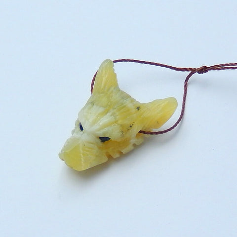 Natural Yellow Opal Carved wolf head Pendant Bead 23*18*11mm, 3.7g