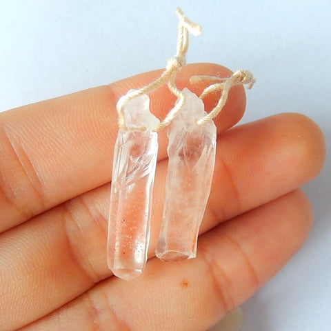 Paire de Boucles d'Oreilles Quartz Blanc Naturel 29x6x5mm, 3.0g