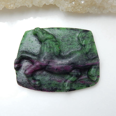 Natural Ruby and Zoisite Carved horse Cabochon 42x33x8mm, 17.6g