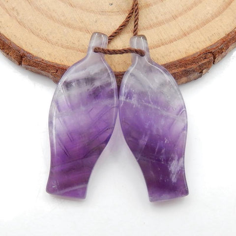 Natural Amethyst Carved Feather Earring Beads,30x12x4mm, 4.3g