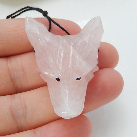 Natural Rose Quartz Carved wolf head Pendant Bead 31x23x13mm, 8.5g