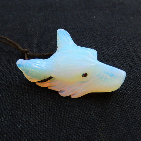 Perle pendentif tête de loup sculptée à la main en opalite, 40x31x15mm, 17.8g