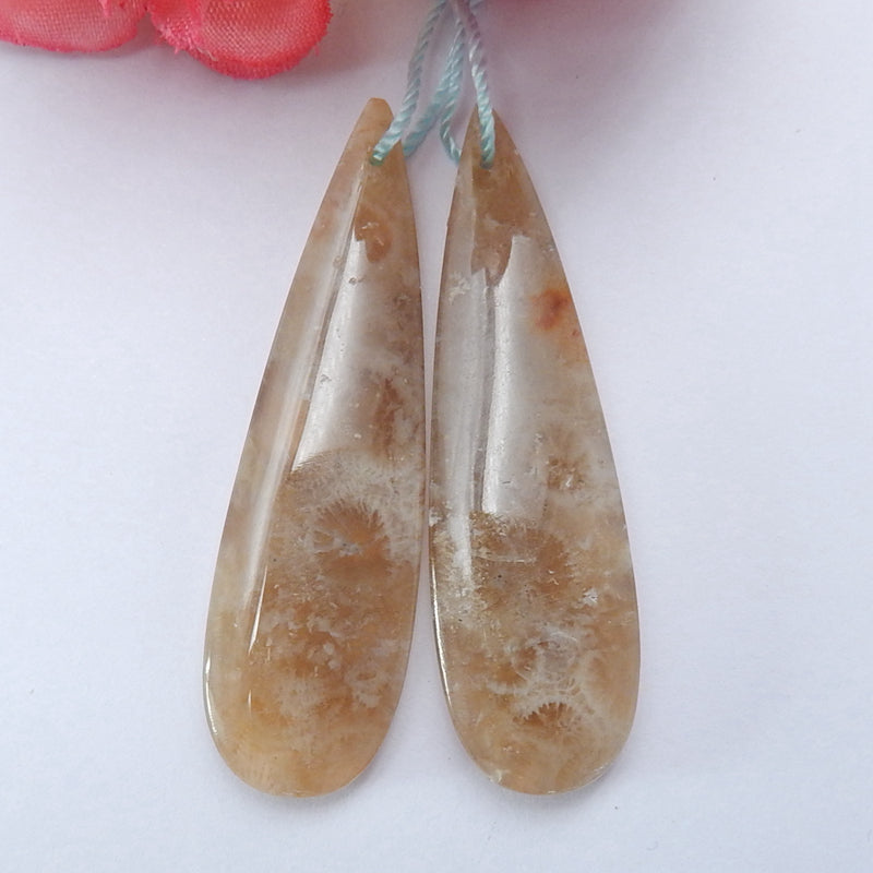 Paire de boucles d'oreilles en pierres précieuses de corail indonésien naturel, 45x13x5 mm, 8,03 g