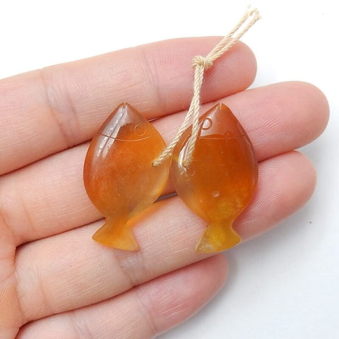 Natural Red Agate Carved fish Earring Beads 28x18x5mm, 7.0g