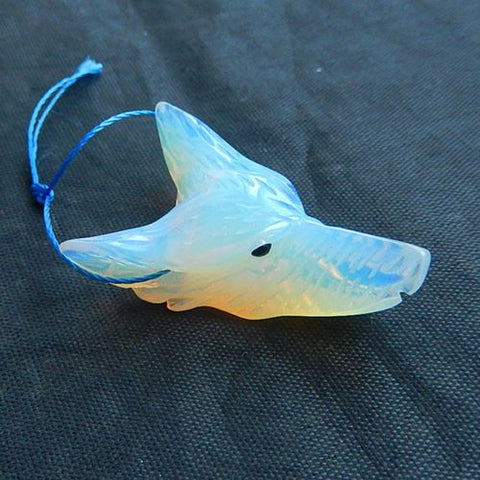 Perle pendentif tête de loup sculptée à la main en opalite, 35x27x13mm, 12.2g