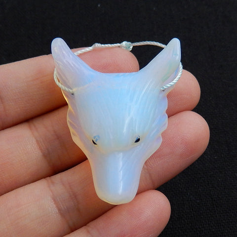 Perle pendentif tête de loup sculptée à la main en opalite, 40x31x15mm, 17.8g