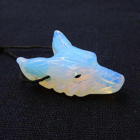 Perle pendentif tête de loup sculptée à la main en opalite, 40x31x15mm, 17.8g