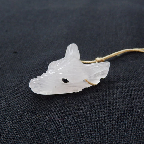 Natural Rose Quartz Carved wolf head Pendant Bead 28x20x10mm, 5.3g