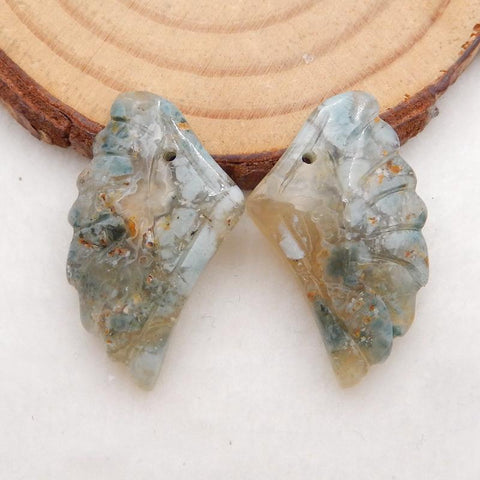 Natural Ocean Jasper Carved wings Earring Beads 26x18x4mm, 4.2g