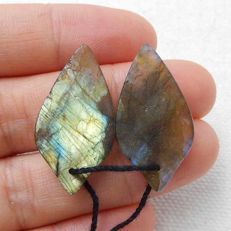 Natural Labradorite Carved leaf Earring Beads 29x12x4mm, 3.3g