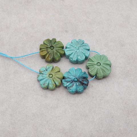 4 pcs Turquoise Sculpté Fleurs Cabochon, 7x7x4mm, 1.1g